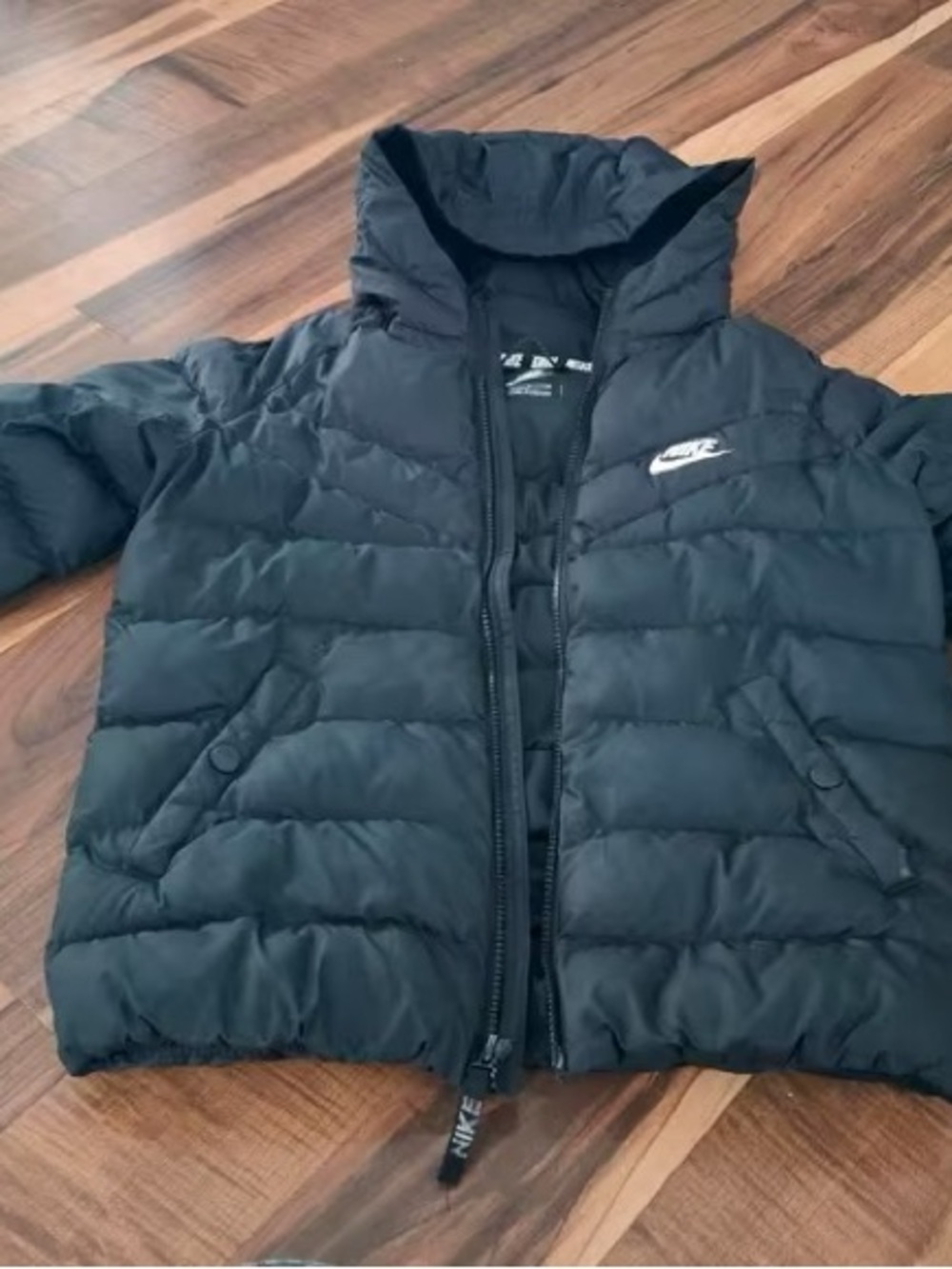 Nike Black Quilted Kids Puffer Jacket with White Logo